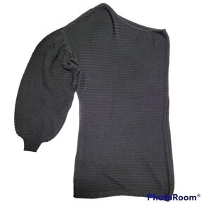 Elan one shoulder arm balloon sleeve black knit sweater